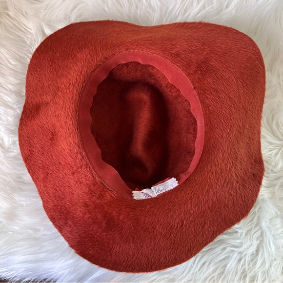 Vintage Red Rust Velvet Wide-Brimmed Hat Made in Italy for Filenes main image 6
